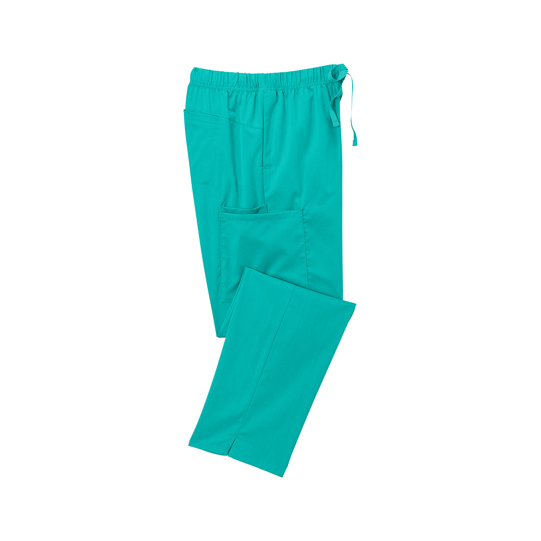 Teal scrub pants on a white background